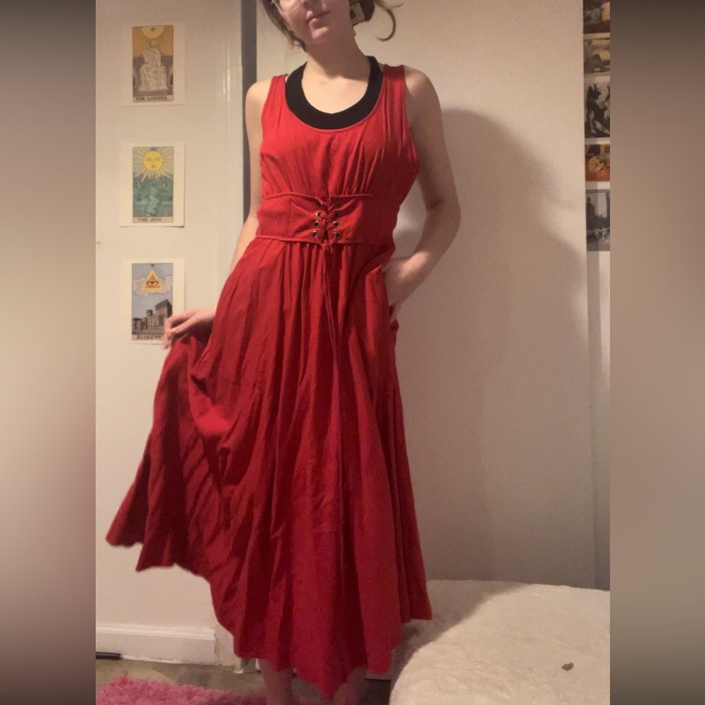 Red Lace-up Belt A-Line dress
